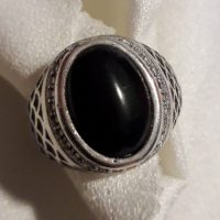 Сребърен пръстен с оникс, снимка 2 - Пръстени - 36457283
