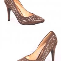 Нови велурени обувки на ток 37 номер пролетни капучино бежови, снимка 1 - Дамски елегантни обувки - 29151977