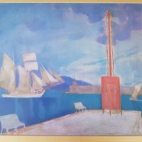 Репродукция пейзаж Пристанището на Каламата, 1911 г. на Богород Константин, снимка 3 - Картини - 42311917