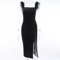ЛИКВИДАЦИЯ! Елегантна черна рокля с пера официална Avin Alessa Cliche , снимка 9 - Рокли - 27409796