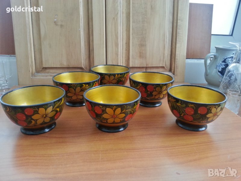 Руски дървени купички купи чаши рисувани хохлома , снимка 1