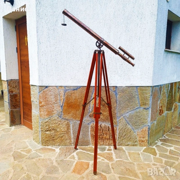 Телескоп, далекоглед от бронз на тринога с античен дизайн, снимка 1