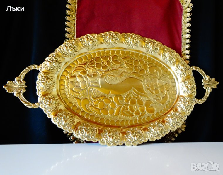 Бронзов поднос,плато,фруктиера,лов,Елен,маркиран., снимка 1