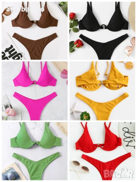 Секси бикини едноцветен бански костюм с банели, 13цвята, снимка 1