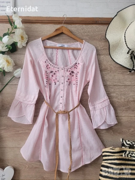 Розова блузка с бродерии памучна материя , снимка 1