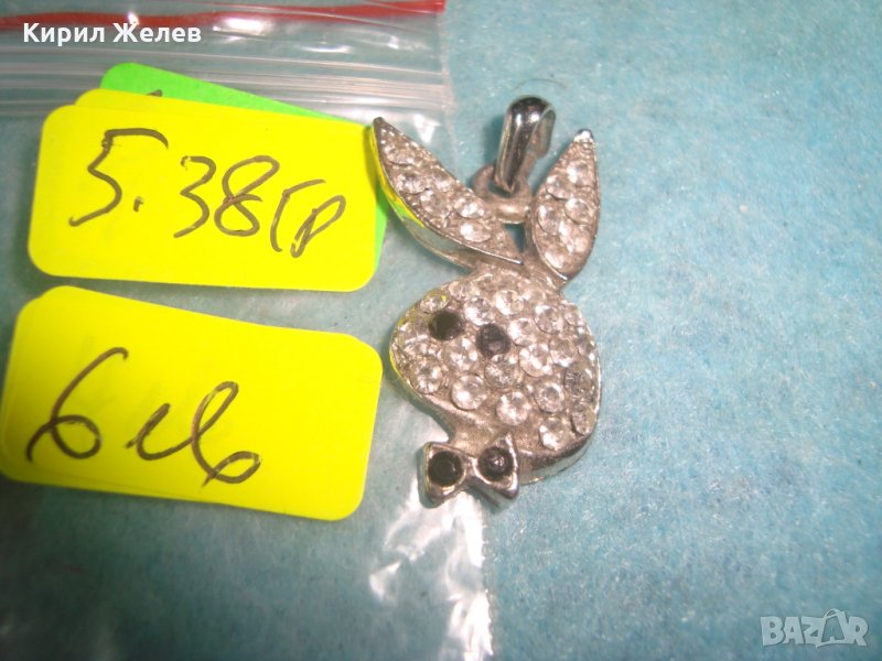 ЗАЙЧЕ - ПЛЕЙБОЙ с ИНКРУСТИРАНИ ЦИРКОНИ АРТ ФЕШЪН МЕДАЛЬОН ПОСРЕБРЕН 6825, снимка 1