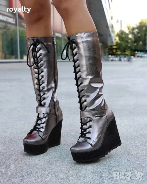 Ботуши на платформа - бронз кожа, снимка 1