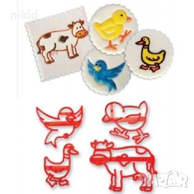 4 Домашни животни крава пате пиле птичка пластмасови резци печати форми украса фондан торта декор, снимка 1