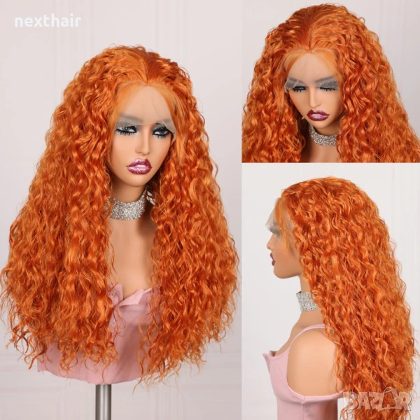 Оранжева къдрава дантелена перука 13*4*1, снимка 1