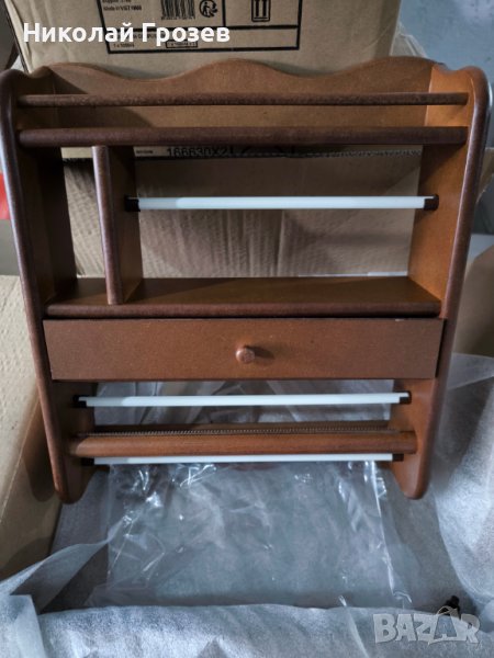 Дървена поставка за кухненска хартия, фолио и чекмедже, снимка 1