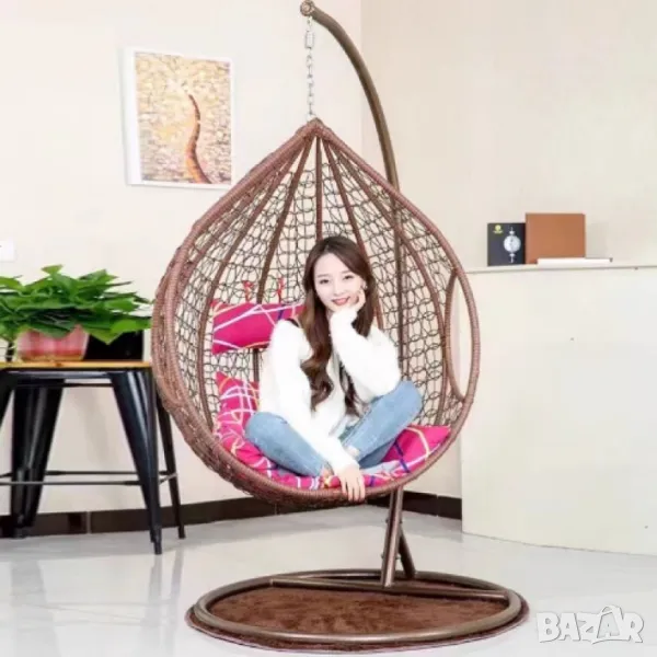 Градинска люлка от PVC ратан с метална конструкция, снимка 1