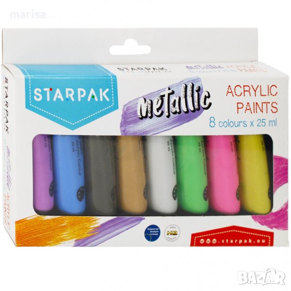 Акрилни бои металик, в туби 25мл Starpak, 8 цвята Код: 484980, снимка 1