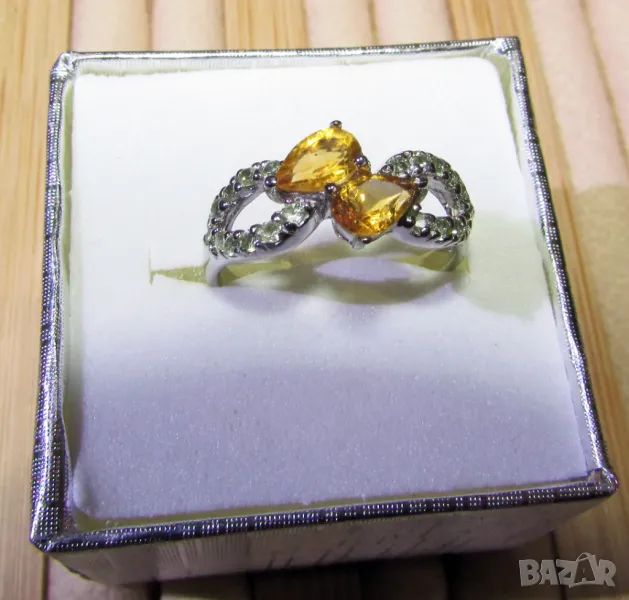 925 сребърен пръстен с цитрин 6x4mm подходящ за подарък, снимка 1