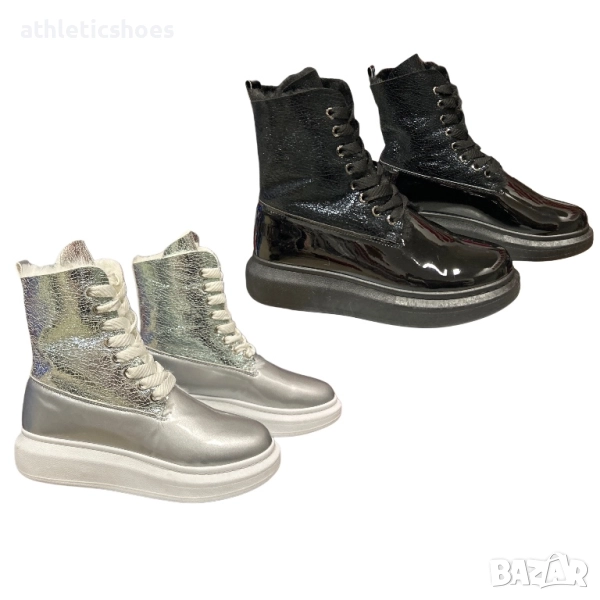 Дамски кецове отоплени в черно и сребристо, снимка 1