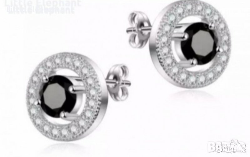 Сребърни обеци,колекция"Curcles"с кристали,black and white/нови, снимка 1