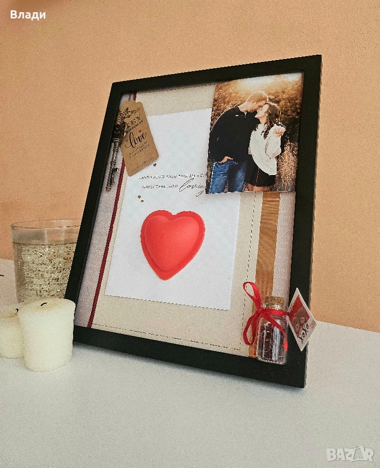 ръчно изработена 3д рамка подарък за Св.Валентин , снимка 1