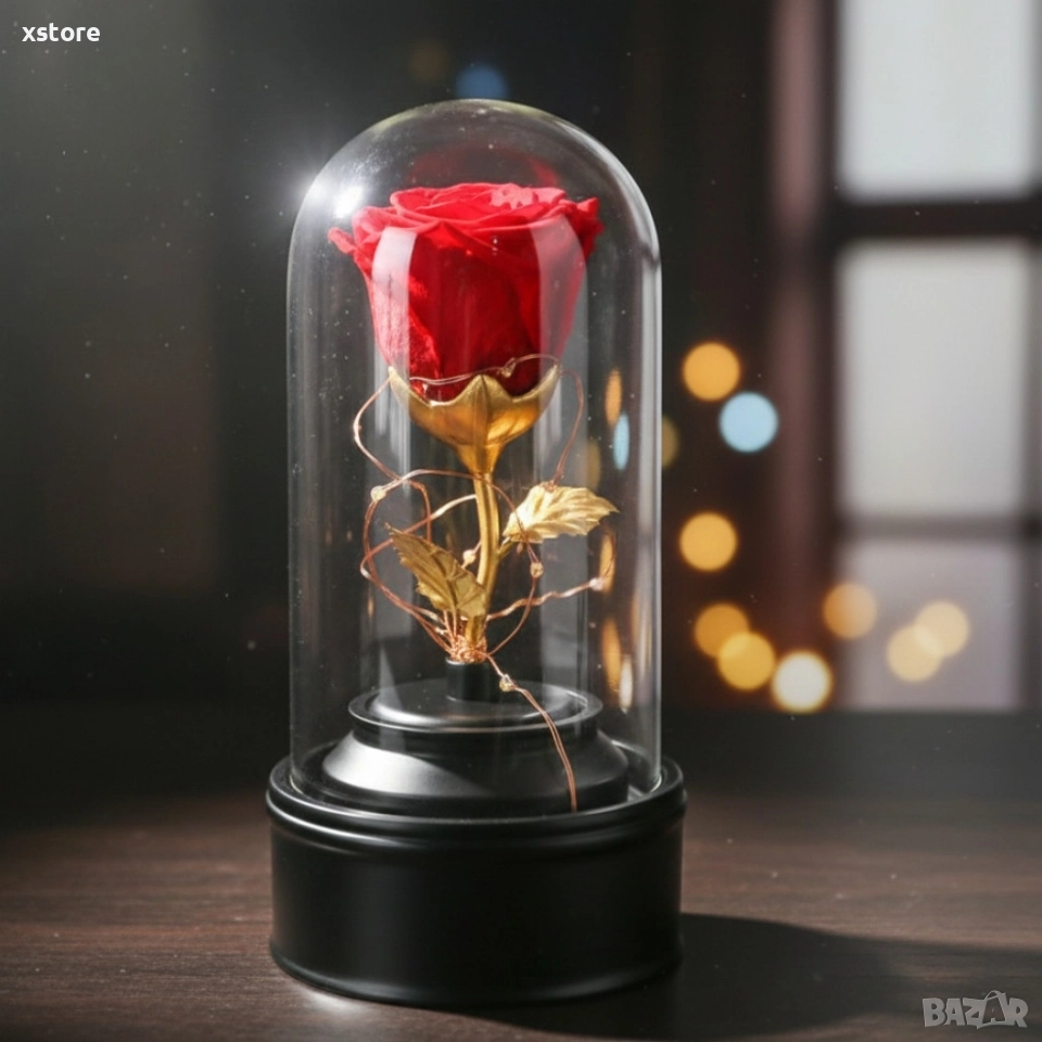 Вълшебна неувяхваща роза в стъкленица с LED светлина, снимка 1