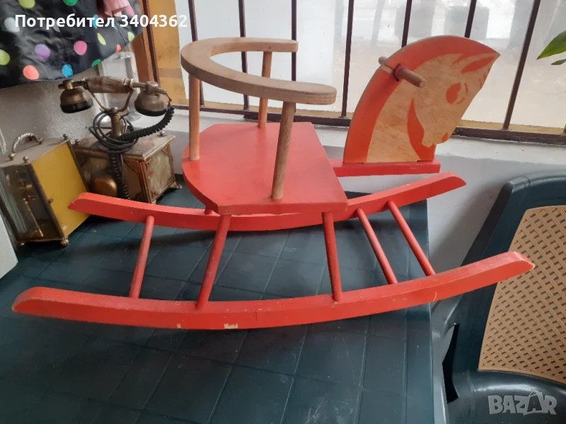 Старо голямо детско дървено конче играчка люлка Соц., снимка 1