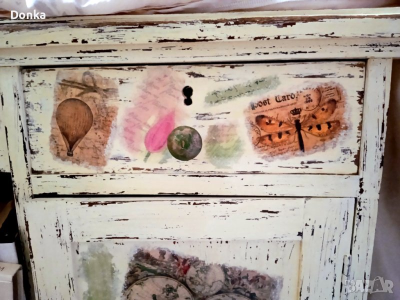 Старинно масивно художествено реновирано винтидж бюро , снимка 1