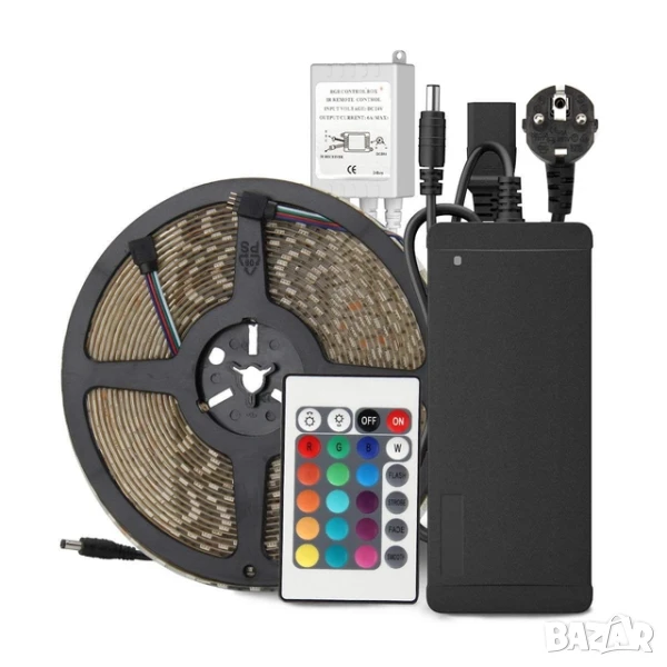 10M RGB LED лента 5050 SMD IP65 Bluetooth, снимка 1