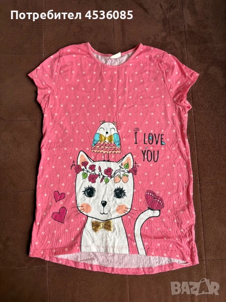 LC WaiKiki-Детска розова тениска с щампа на коте-Размер 152-158 см, снимка 1