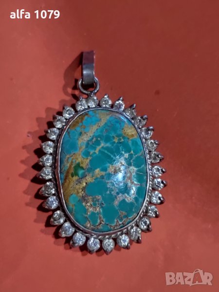 Ръчно изработено 925 пр. сребърна брошка с оригинален тюркоазен камък Нишабури, снимка 1