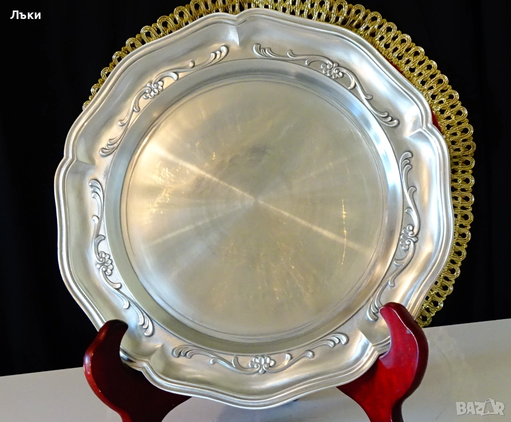 Калаена чиния за гравиране,калаена сватба,Art Nouveau. , снимка 1