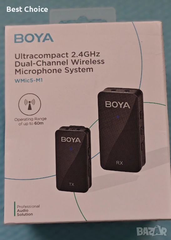 Професионален безжичен микрофон Boya Ultracompact 2.4  WMic5-M1 Dual-Channel, снимка 1