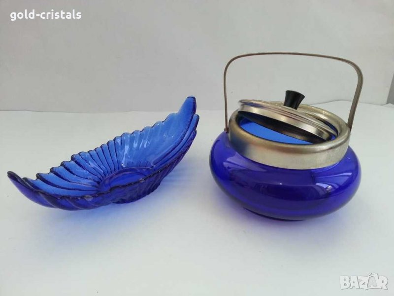 Стъклена  захарница и купичка, снимка 1
