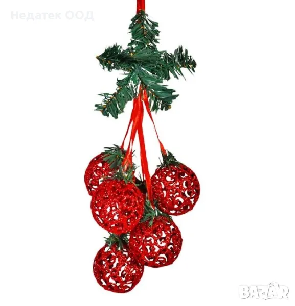Коледна, декоративна ,клонка, 6 топки, Червен, 30см, снимка 1