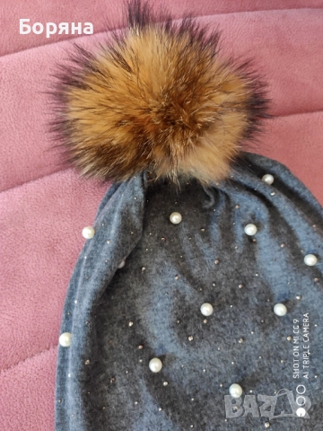 Amia Moda нова шапка с естествен пух, снимка 2 - Шапки - 52415993