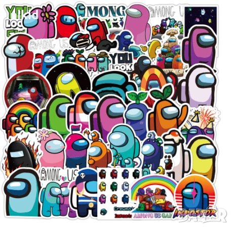 50 бр Амонг Ус Ъс Among Us самозалепващи лепенки стикери за украса декор, снимка 2 - Други - 31687948