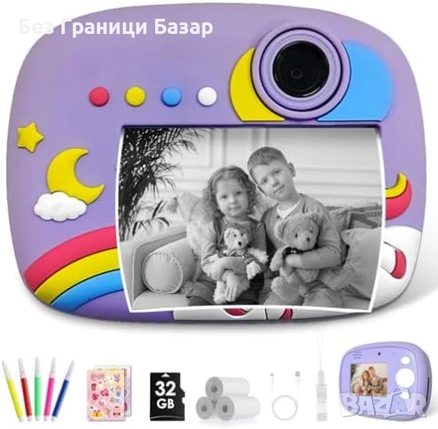 Нов Фотопринтер Фотоапарат за деца моментен печат 2.4 IPS 32GB идеален подарък дете
