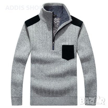 Мъжки моден пуловер с топла подплата, 5цвята, снимка 3 - Пуловери - 39174052