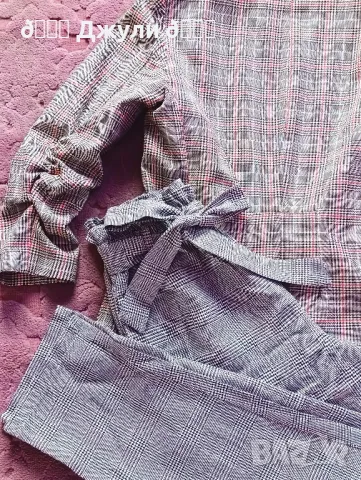 Дамски сет от панталон и блейзър в сиво каре 🤍🩶, снимка 12 - Комплекти - 49344451
