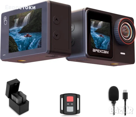 Екшън камера Apexcam X80 Pro 4K60FPS 48MP Ultra HD WiFi, с двоен сензорен екран, EIS 20MP 40M 