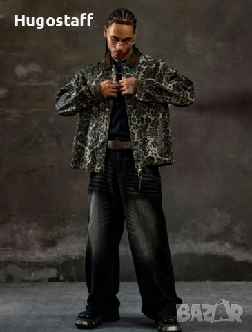 Ново мъжко дънково яке риза зелено леопард камуфлажно деним памук ХХЛ, снимка 4 - Якета - 52443789