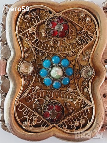 Стара европейска сребърна гривна(филигран позлата), снимка 5 - Гривни - 40865912