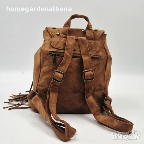 Велурена Дамска Раница с Ресни и Нитове | Бохо Стил, снимка 6 - Чанти - 54208697