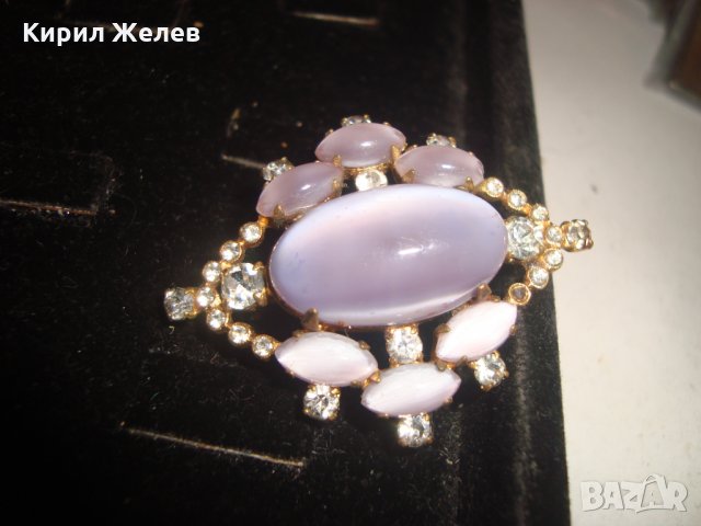 СКЪПОЦЕННА СТАРИННА БРОШКА с БОХЕМСКИ КРИСТАЛ и БЛАГОРОДНИ КАМЪНИ КОТЕШКО ОКО ЕФЕКТ и ПОЗЛАТА 14949, снимка 8 - Антикварни и старинни предмети - 30701248