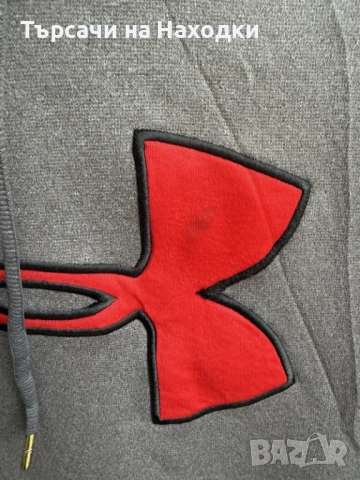 Мъжки суичър Under Armour – размер XXL, сив с ярко червено лого, снимка 4 - Суичъри - 52166508