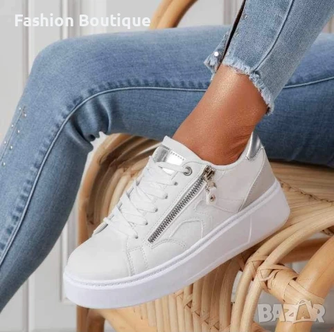 Бели кожени дамски маратонки, снимка 4 - Маратонки - 51246055