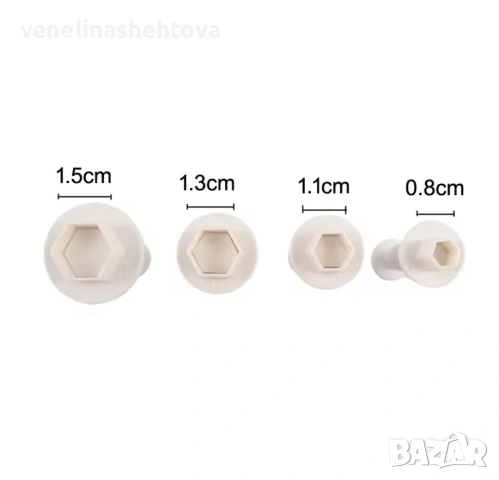 4 броя резци с бутало различни размери шестоъгълник за фондан декорация торта мъфини , снимка 3 - Форми - 53921840