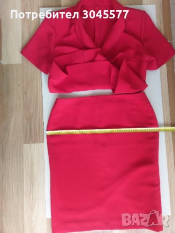 Костюм червен, жакет/сако + пола, от креп-жоржет, снимка 2 - Костюми - 39715666