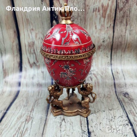 Яйце порцелан и бронз в червено, снимка 2 - Декорация за дома - 42894433