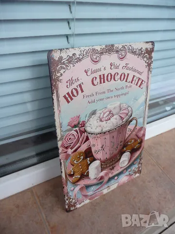 Метална табела Горещ шоколад бисквитка маршмелоу красиво какао мляко, снимка 2 - Декорация за дома - 49941500