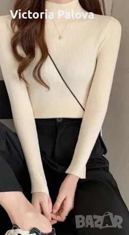 Копринена блуза/ поло светъл беж, снимка 13 - Блузи с дълъг ръкав и пуловери - 49327676