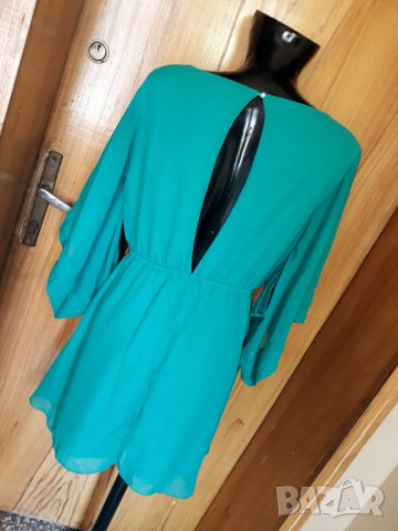 Тюркоазено-зелена феерична ефектна къса рокля Л, снимка 3 - Рокли - 33870162