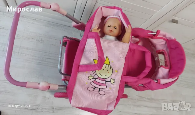 Детска сгъваема количка за кукли с подарък бебе, снимка 5 - Коли, камиони, мотори, писти - 49773095