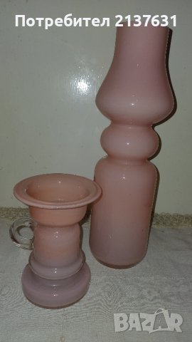 НОВ ! Комплект  ВАЗА и СВЕЩНИК   в розово, снимка 2 - Вази - 42614951